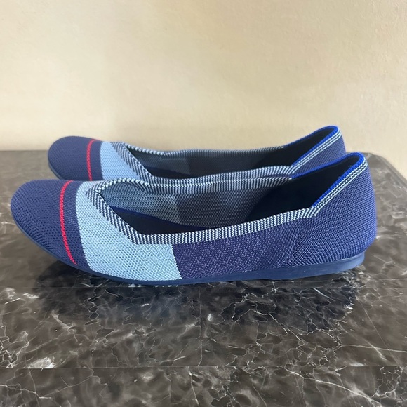 Rothy’s Navy Light Blue Red Stripe Colorblock Rounded Flats Size 8.5 - Picture 5 of 10